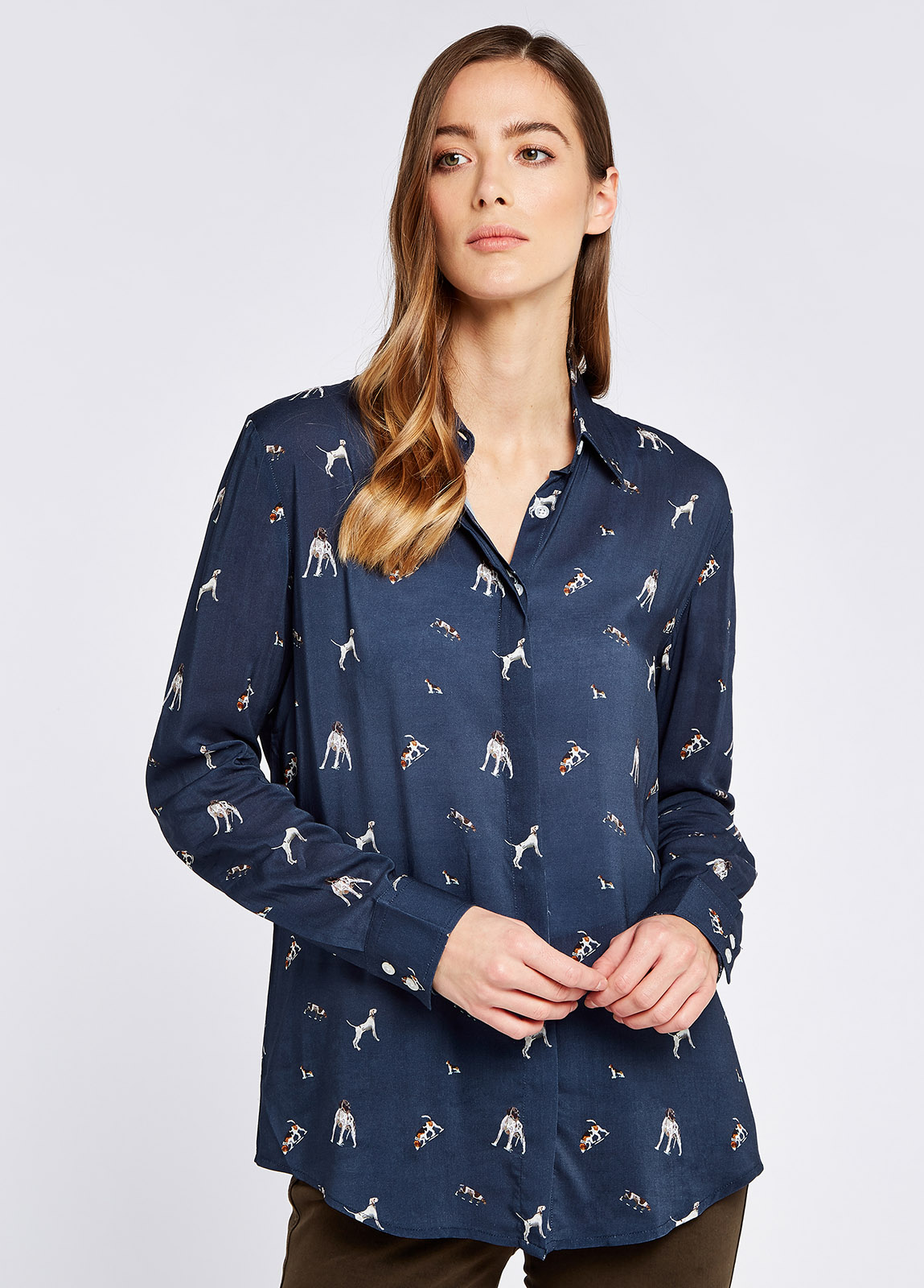 Daphne Hound Print Shirt - Navy