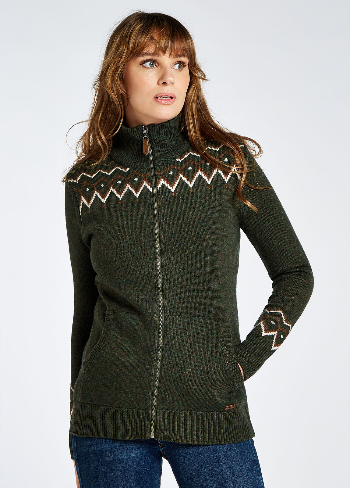 Balbriggan Full Zip Sweater - Olive